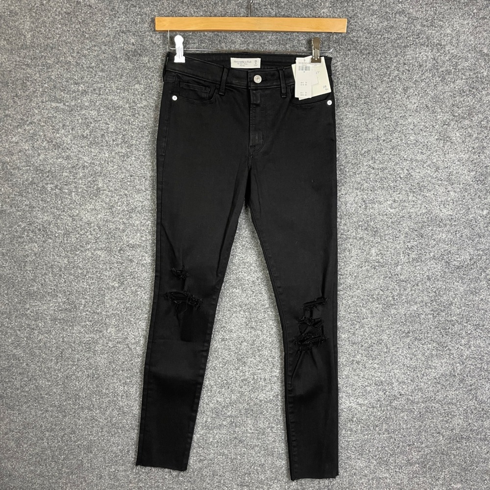 NEW Abercrombie & Fitch Super Skinny Jeans Womens 28 6R Black Distressed MidRise